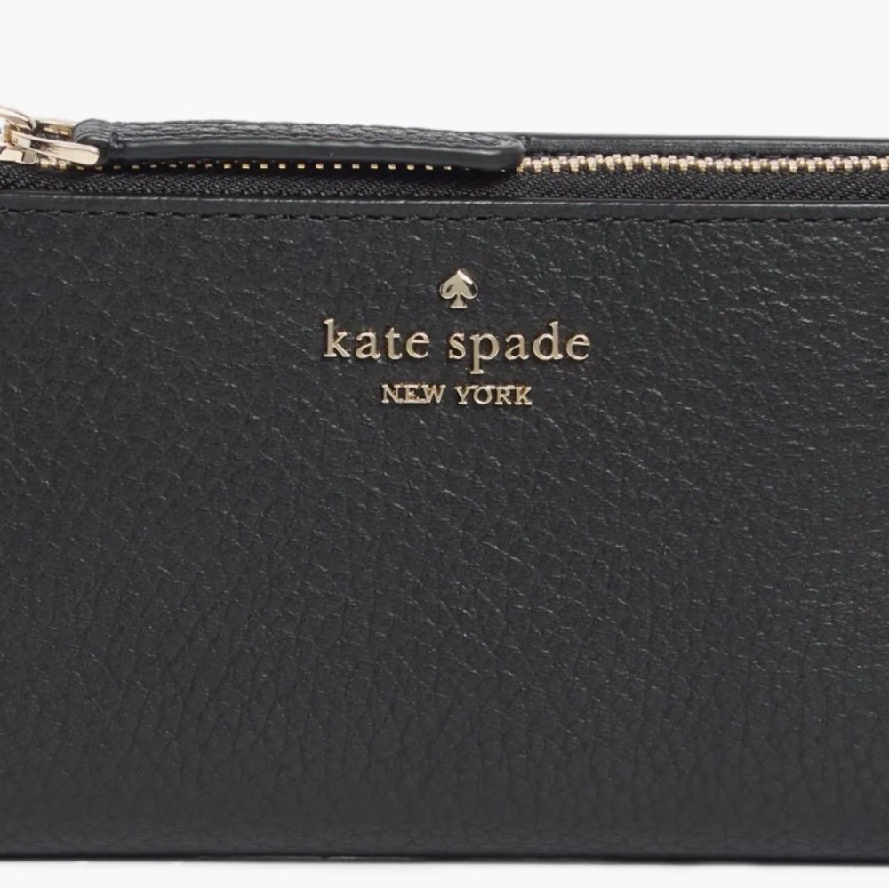 Black Kate Spade Bifold Leather Zip Wallet with Gold Logo
